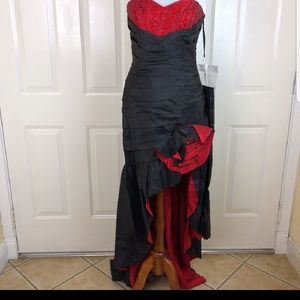 Red Black beaded sweetheart high low dress